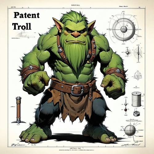 animestyle patent troll large and strong with the text Patent Troll included in the image